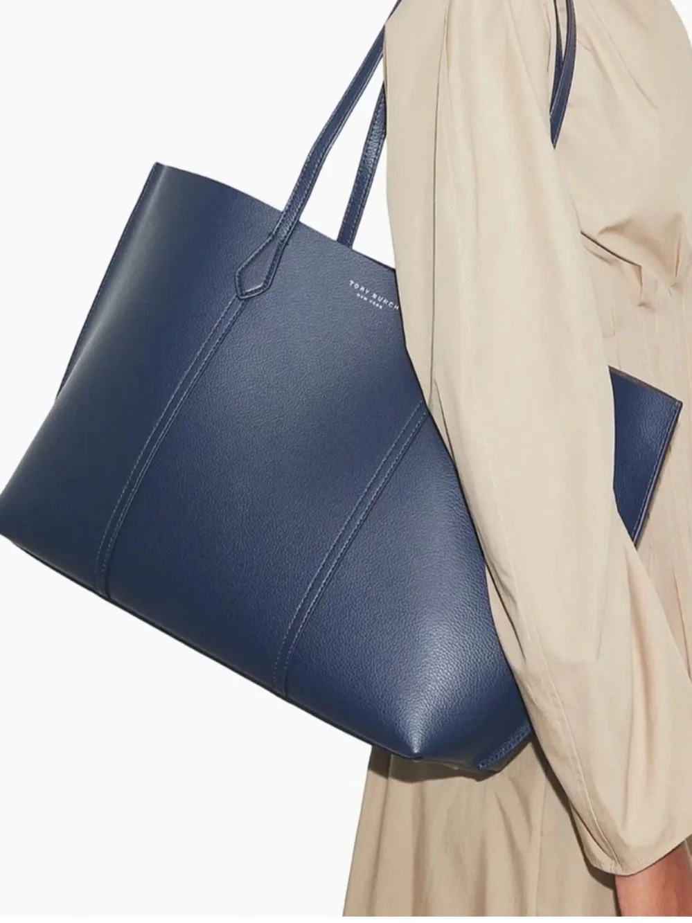 Tory Burch Perry Tote Navy Blue Leather Laptop Pocket